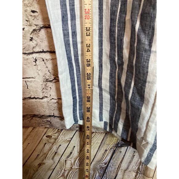 Ellen Tracy Linen Pants Womens 10 Navy & White Striped Beachy Wide Leg Pockets - Picture 11 of 15